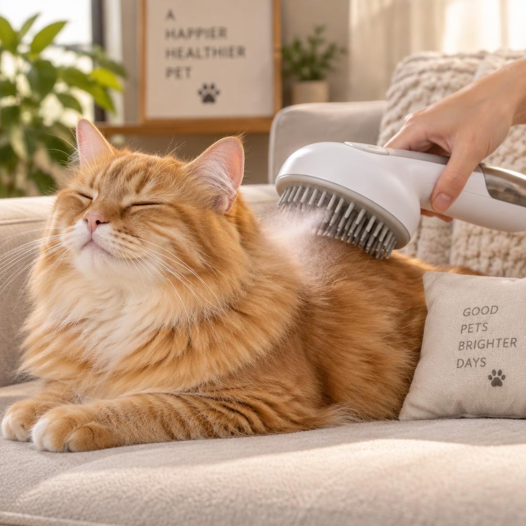 Chat détendu pendant le brossage vapeur